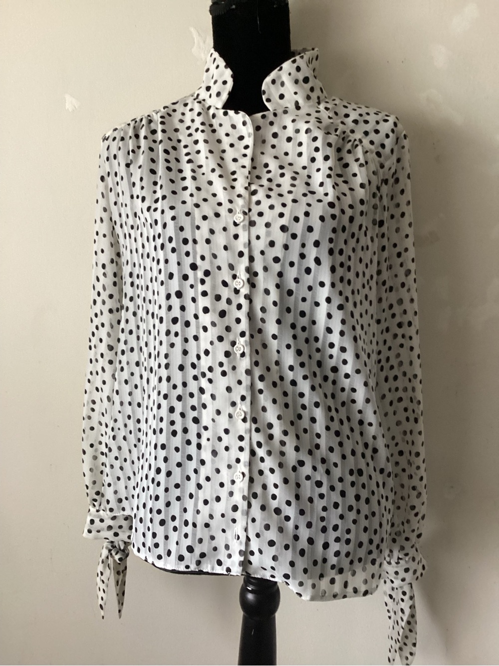 TopShop Classic Polka Dot Button-Front Blouse - White/Black
